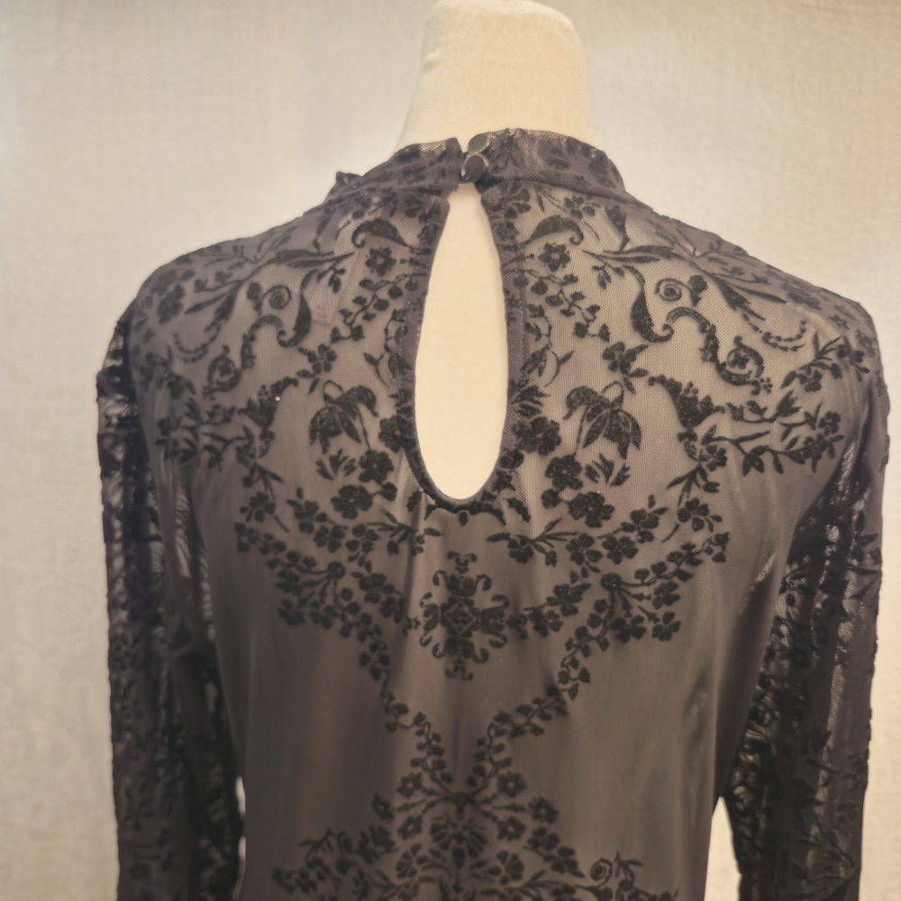 Y2K Vintage Sz X Large Black Dark Fairy Maxi Mesh Long Sleeve Mock Neck Dress - Picture 4 of 7